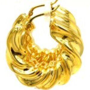 18K Yellow Gold Swirling Wave Hoop Earrings